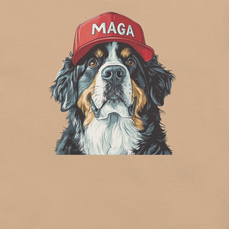 Bernese Mountain Dog Wearing MAGA Hat Shirt, Crewneck Short Sleeve DTG Printed Tshirt, Dogs for Trump, MAGA Dog Tshirt, Mountain Dog Shirt