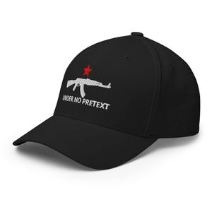 Under No Pretext Hat, Embroidered Structured Flexfit Cap, Karl Marx Socialist Gift, AK47 2A Hat, Red Star, Revolutionary Gifts