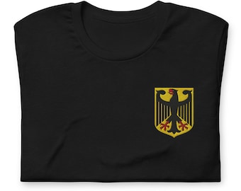 German Coat of Arms Shirt, EMBROIDERED Short Sleeve Crewneck Tshirt, Germany Gifts, German American, Deutschland Eagle, Multiple Colors