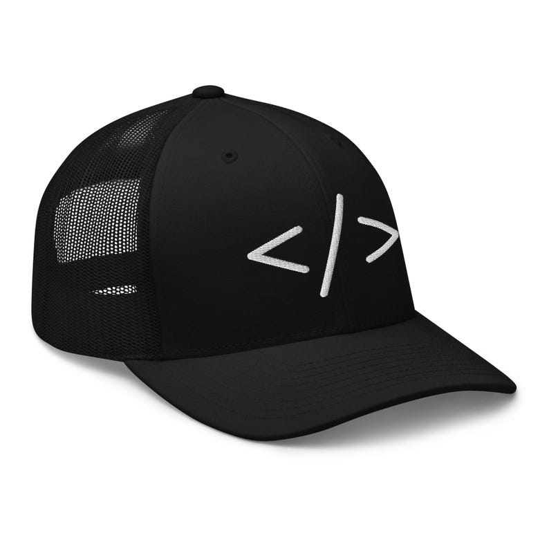 Coding Hat, HTML Coding Symbol Embroidered Adjustable Trucker Cap, Coding Gifts, Computer Programmer, Multiple Colors