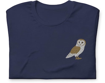 Tshirt brodé chouette effraie des cloches, chemise ras du cou à manches courtes, cadeaux chouette, amoureux de la chouette, cadeaux observation des oiseaux, plusieurs couleurs