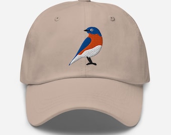 EMBROIDERED Eastern Bluebird Hat, Adjustable Cotton Dad Cap, Bluebird Gifts, Bird Watching Gifts, Multiple Colors