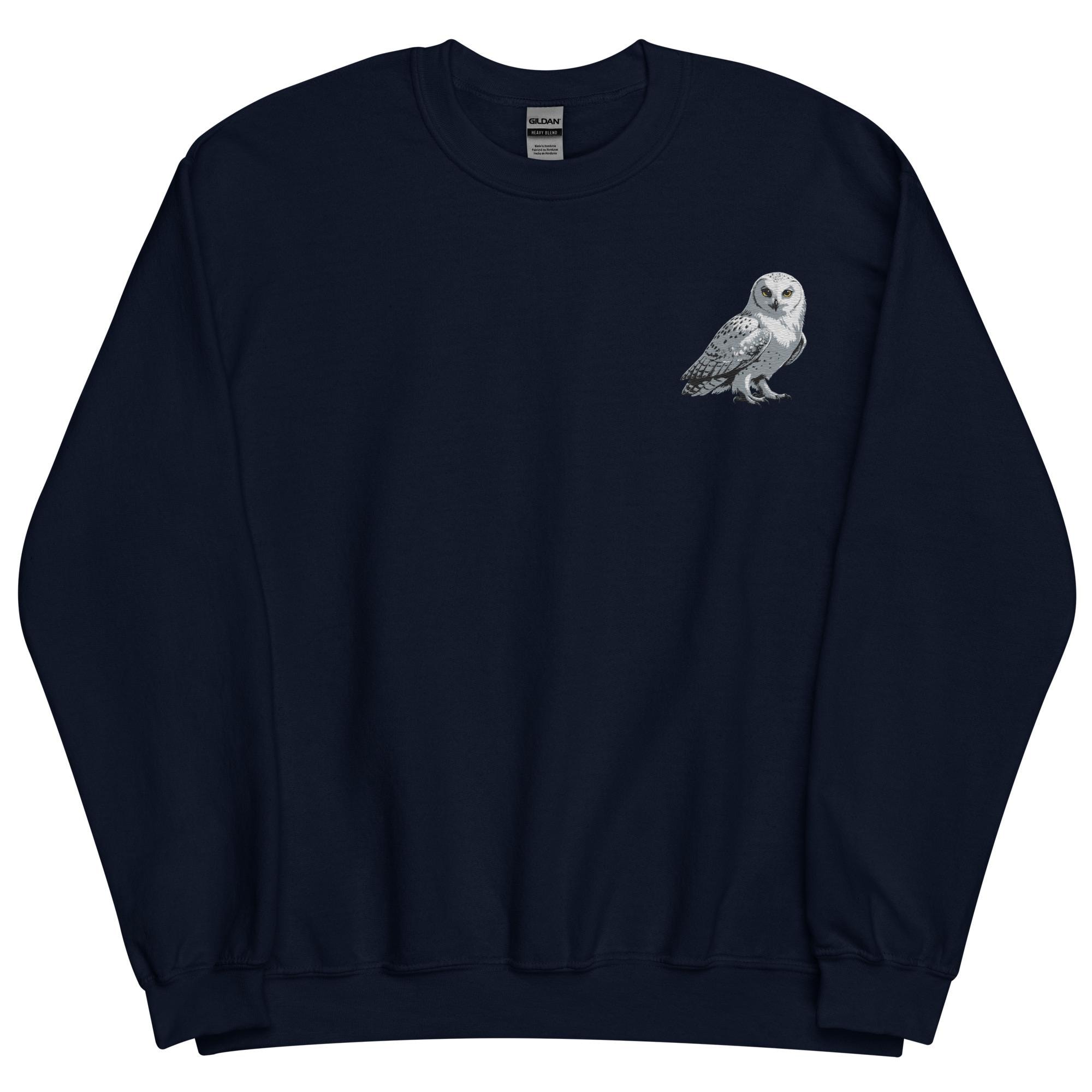 Snowy Owl Sweatshirt, EMBROIDERED Long Sleeve Crewneck Sweater, Owl Gifts, Bird Lover Gift, Bird Wat