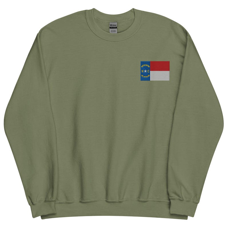 North Carolina Flag Sweatshirt, Embroidered Long Sleeve Crewneck Sweater, North Carolina Gifts, NC Native, Multiple Colors