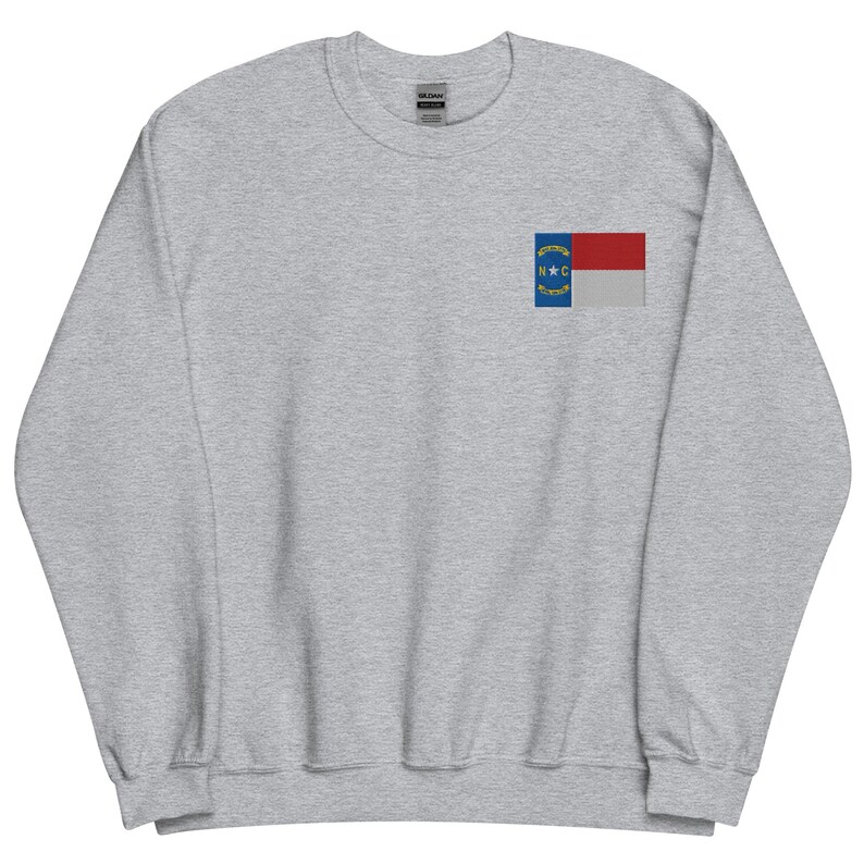 North Carolina Flag Sweatshirt, Embroidered Long Sleeve Crewneck Sweater, North Carolina Gifts, NC Native, Multiple Colors