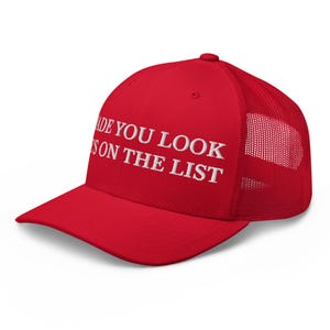 Made You Look He's On The List Hat, Embroidered Adjustable Mesh Trucker Cap, Trump Epstein List, Release the Epstein List
