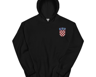 Croatian Coat of Arms Hoodie, Embroidered Pullover Hooded Sweatshirt, Croatia Gifts, Croatian American, Hrvatska, Multiple Colors