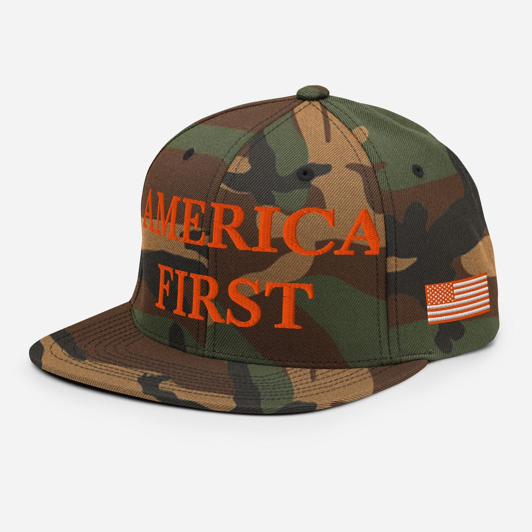 AMERICA FIRST Camo Hat, USA Flag Embroidered Adjustable Structured ...