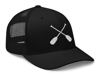 Rowing Oars Hat, Embroidered Adjustable Mesh Trucker Cap, Rowing Gifts, Rowing Paddles, Multiple Colors