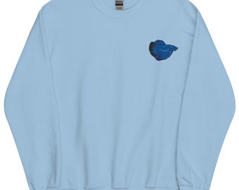 Betta Fish Sweatshirt, Embroidered Long Sleeve Crewneck Sweater, Blue Betta Fish, Fish Sweater, Multiple Colors