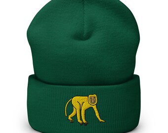 Proboscis Monkey Beanie, Embroidered Cuffed Winter Beanie Hat, Monkey Gifts, Exotic Wildlife, Multiple Colors