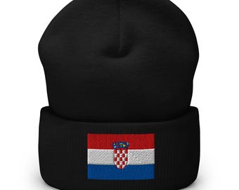 Croatia Beanie, Croatian Flag Embroidered Cuffed Winter Beanie Hat, Croatia Gifts, Croatia Soccer, Multiple Colors