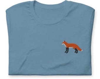 Camiseta de zorro, camiseta de manga corta con cuello redondo y bordado de zorro rojo, regalos de zorro, camiseta de animal adorable, varios colores
