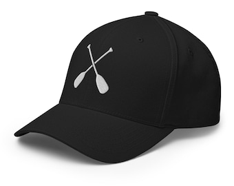 Rowing Paddles Hat, EMBROIDERED Structured Mid Profile Flexfit Cap, Rowing Gifts, Crossed Rowing Oars, Multiple Colors
