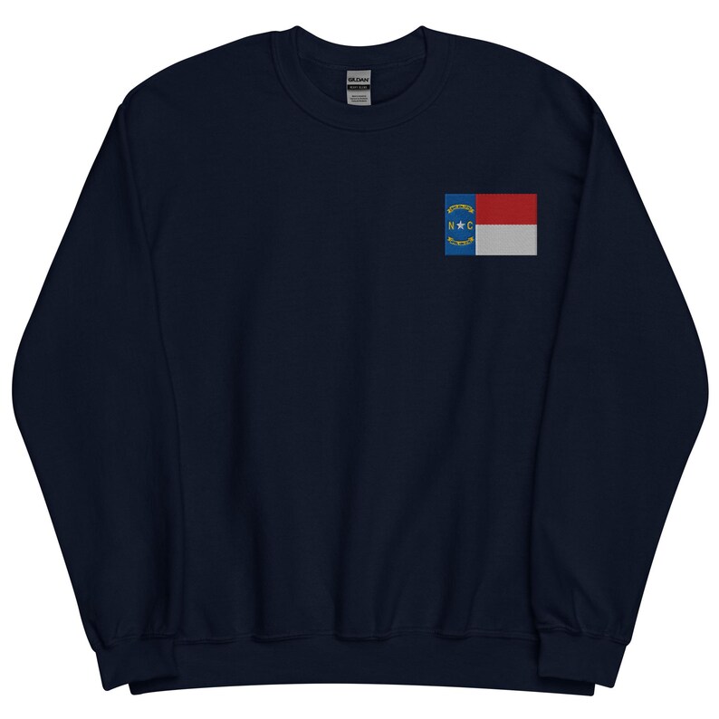 North Carolina Flag Sweatshirt, Embroidered Long Sleeve Crewneck Sweater, North Carolina Gifts, NC Native, Multiple Colors