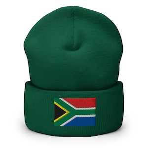 South Africa Flag Beanie, Embroidered Cuffed Winter Beanie Hat, South Africa Gift, South Africa Rugby, Springbok Gifts, Multiple Colors