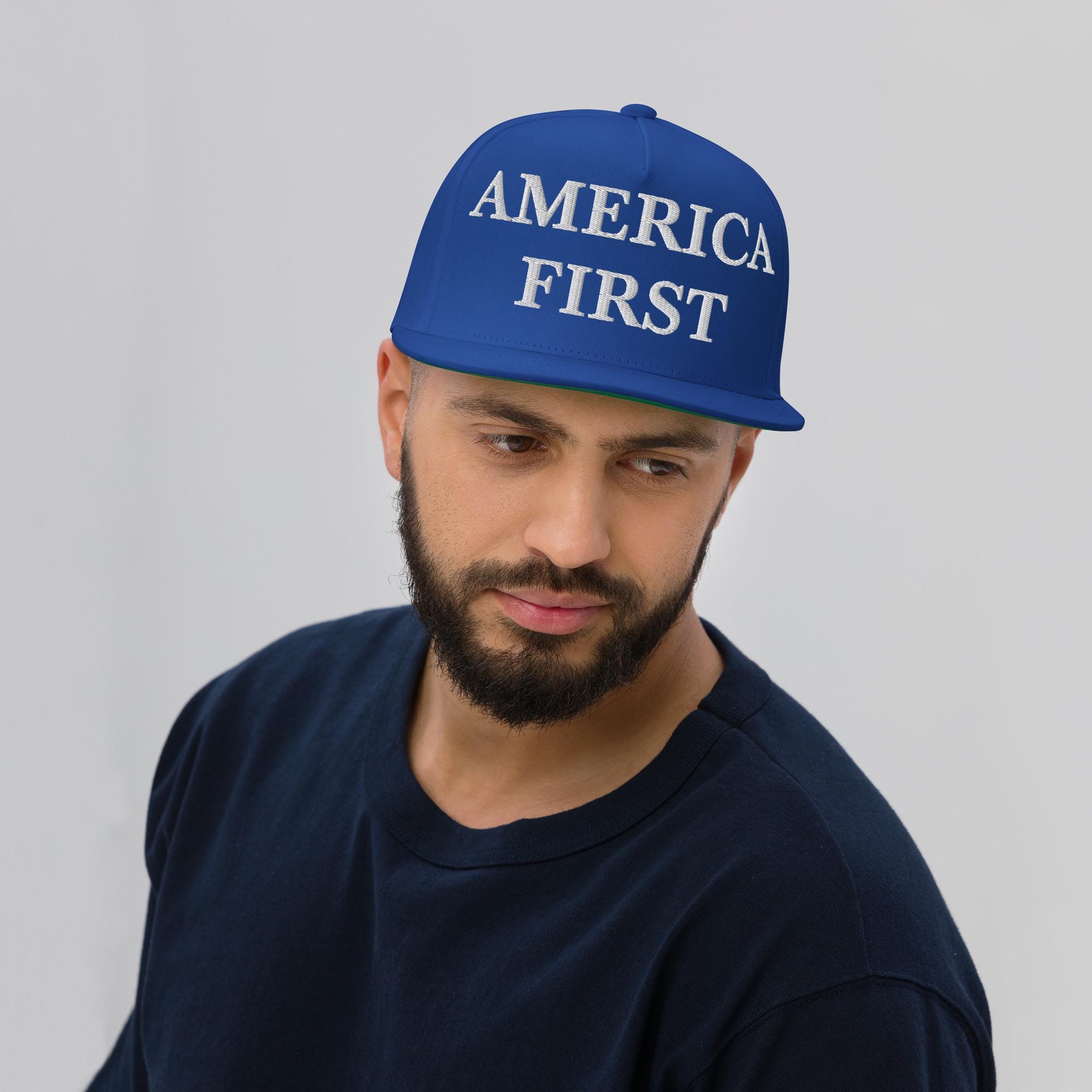 AMERICA FIRST Hat, Patriotic USA Flag Embroidery Adjustable Structured ...
