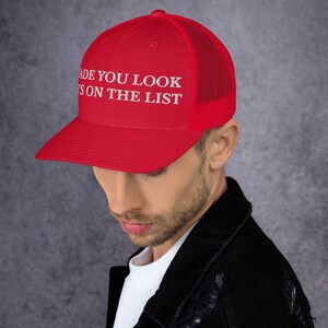 Made You Look He's On The List Hat, Embroidered Adjustable Mesh Trucker Cap, Trump Epstein List, Release the Epstein List