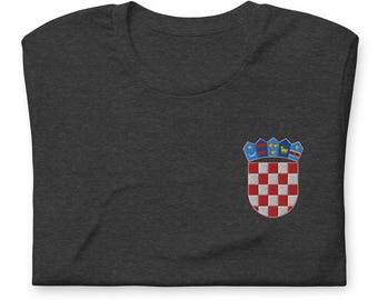 Croatian Coat of Arms Shirt, Embroidered Short Sleeve Crewneck Tshirt, Croatia Gifts, Croatian American, Hrvatska, Multiple Colors