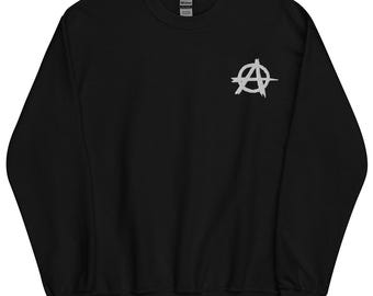 Anarchy Sweatshirt, Anarchistisches Symbol Bestickter Langarm-Pullover mit Rundhalsausschnitt, Anarchy Geschenk, Anti-Regierung, Anarchismus, mehrere Farben