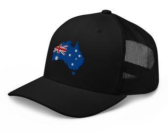 Australia Hat, Australian Flag Embroidered Adjustable Trucker Cap, Australia Gifts, Australia Souvenir, Multiple Colors
