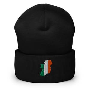 Ireland Beanie, Irish Flag Embroidered Cuffed Winter Beanie Hat, Irish Gifts, Irish American Gifts, Irish Map, Multiple Colors