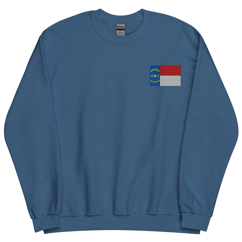 North Carolina Flag Sweatshirt, Embroidered Long Sleeve Crewneck Sweater, North Carolina Gifts, NC Native, Multiple Colors