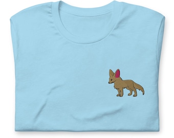 Chemise renard fennec, t-shirt col rond à manches courtes brodé, jolie chemise renard, cadeaux renard, faune exotique, plusieurs couleurs