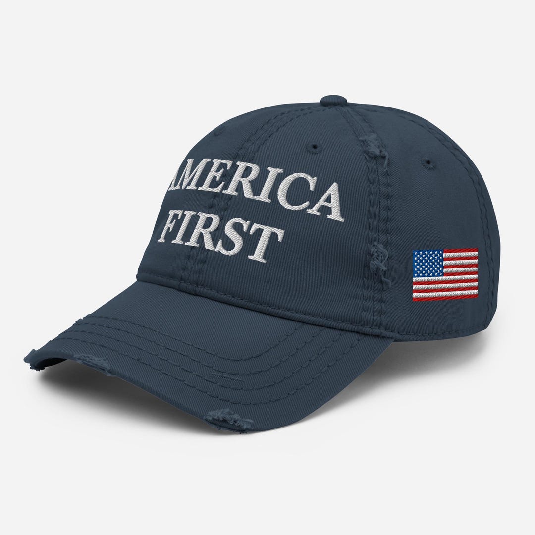 America First Hat, Patriotic USA Embroidered Adjustable Distressed Dad ...