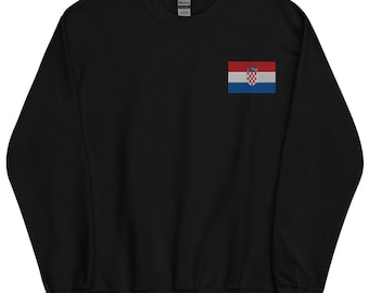 Croatia Sweatshirt, Croatian Flag Embroidered Long Sleeve Crewneck Sweater, Croatia Gifts, Croatia Soccer, Multiple Colors