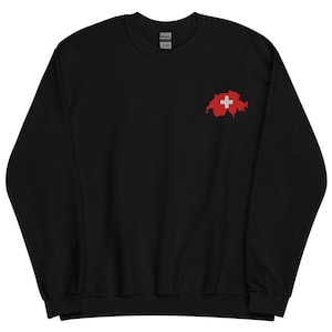 Switzerland Flag Embroidered Sweatshirt, Long Sleeve Crewneck Pullover Sweater, Switzerland Gifts, Swiss Souvenir, Multiple Colors
