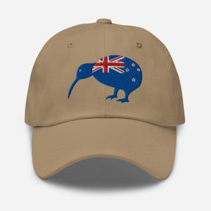 New Zealand Kiwi Bird Flag Hat, EMBROIDERED Adjustable Cotton Dad Cap, New Zealand Gifts, Kiwi Bird Embroidery, Multiple Colors