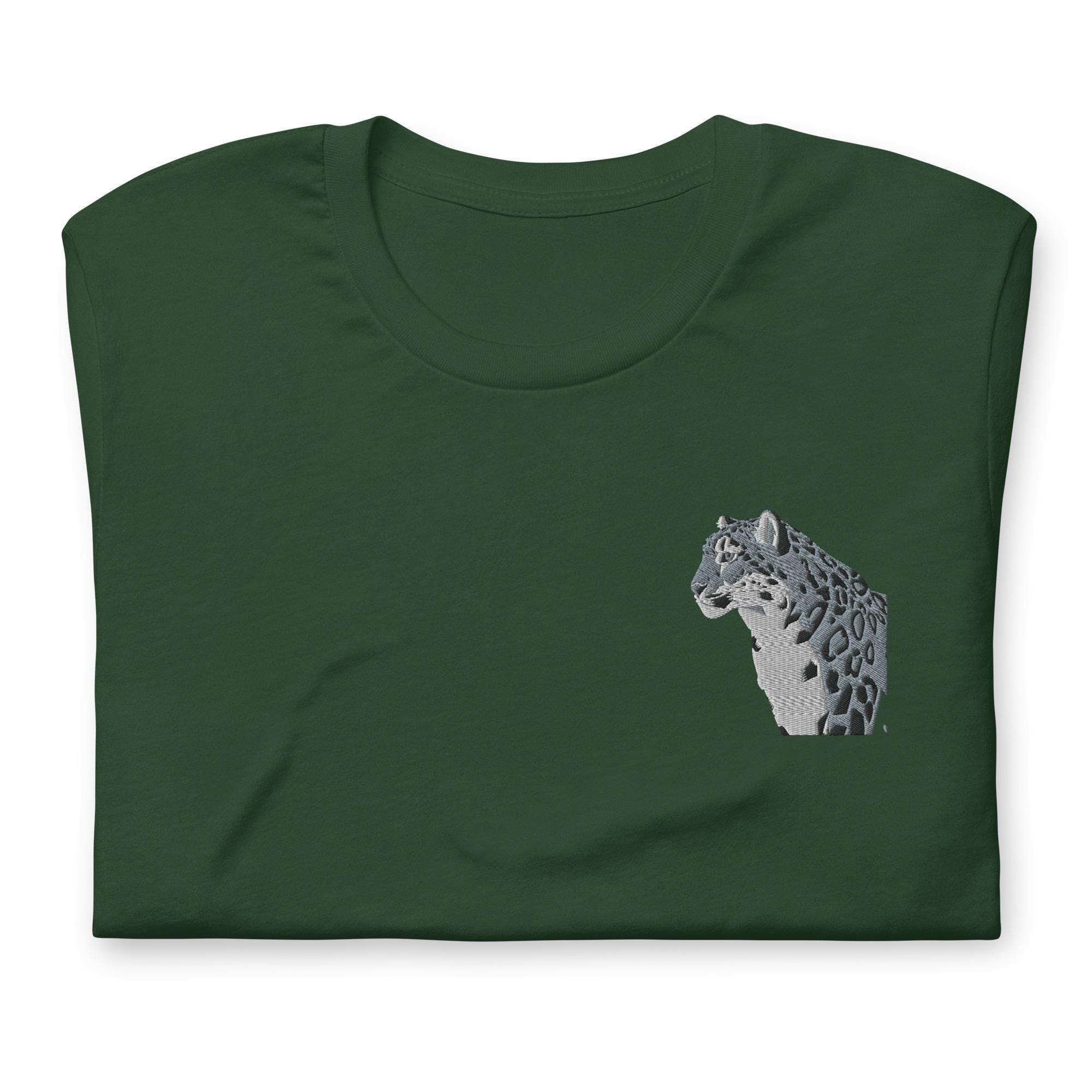 Snow Leopard Shirt, EMBROIDERED Short Sleeve Crewneck Tshirt 