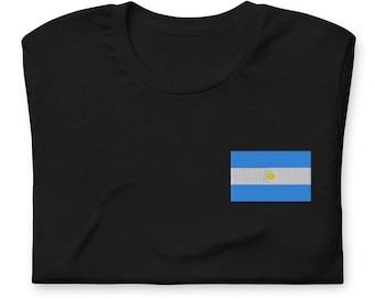 Argentina Flag Shirt, EMBROIDERED Short Sleeve Crewneck Tshirt, Argentina Gifts, Argentina Soccer Shirt, Buenos Aires, Multiple Colors