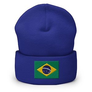 ブラジル国旗ビーニー、刺繍入りカフス付きビーニーハット、ブラジルギフト、ブラジルサッカーワールドカップギフト、ブラジル系アメリカ人、マルチカラー