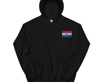 Croatia Hoodie, Croatian Flag Embroidered Pullover Hooded Sweatshirt, Croatia Gifts, Croatian American Gift, Multiple Colors