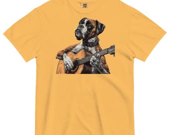 Boxer Dog Playing Guitar Shirt, Funny Boxer Dog Crewneck Comfort Colors Tshirt, Musical Dog Tee, Gift for Boxer Moms & Dads