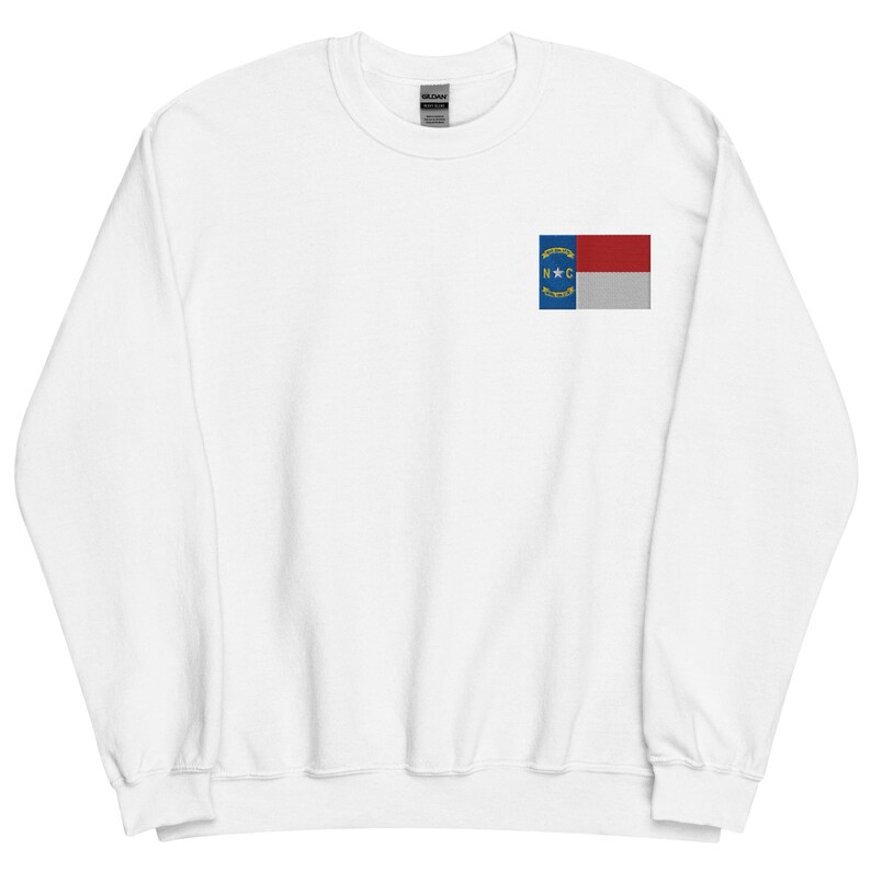 North Carolina Flag Sweatshirt, Embroidered Long Sleeve Crewneck Sweater, North Carolina Gifts, NC Native, Multiple Colors