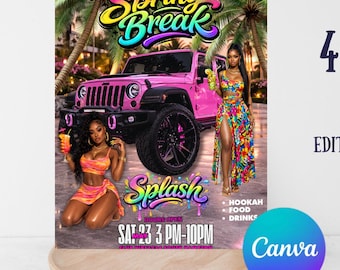 Spring Break Splash Party Flyer Template (4x6), Editable Canva Design