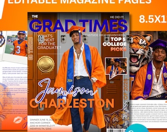 Editable Graduation Magazine Template | Class of 2026 Announcement (8.5x11)
