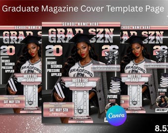 Graduation Magazine Cover Template, Senior Party Announcement, College Grad Invite (Canva Download)
