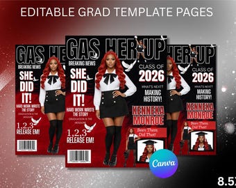 Class of 2026 Graduation Magazine Cover Template | Red Black Senior Announcement (Digital Download)