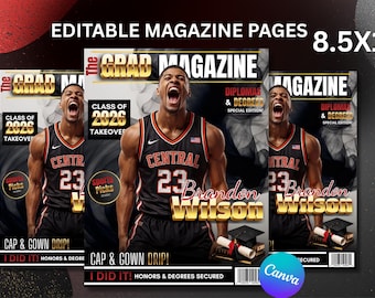 Class of 2026 Graduation Magazine Cover, Editable Poster, Senior Athlete Grad Announcement