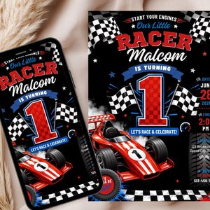 Race Car 1st Birthday Invitation, Editable Template, Start Engines Party (Digital Download)