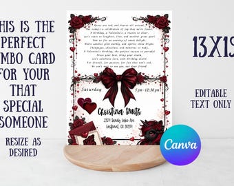 Elegant Maroon Unicorn Birthday Invitation Template |Editable Digital Invite for Adults & Teens