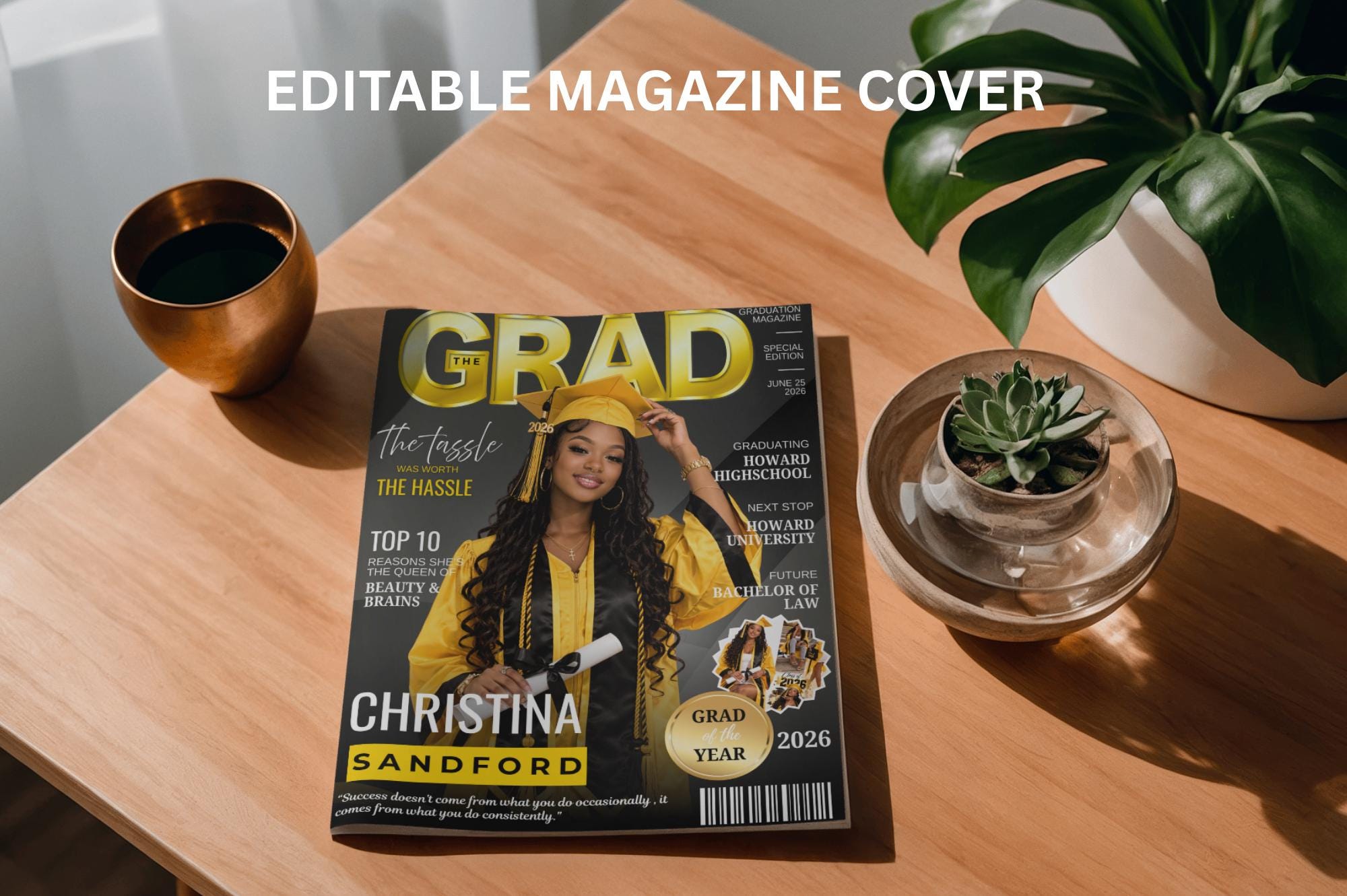 Editable Graduation Magazine Cover Template, Gold Black Grad Party ...