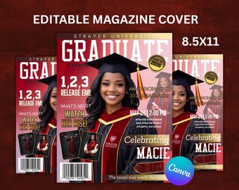 Editable Graduation Magazine Cover Template, Class of 2026 Announcement (Canva)