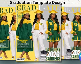 Plantilla de folleto de graduación 2026, invitación moderna para fiesta universitaria (Canva)