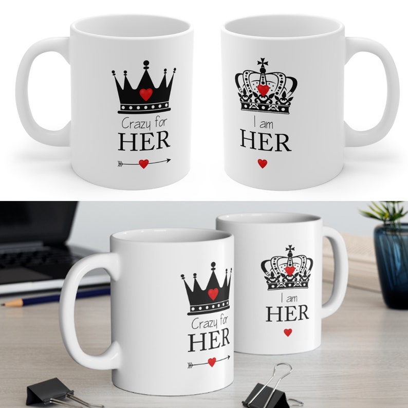 Her and Him Coffee Mugs, Husband and Wide Mugs, Couple Mugs Set Her and