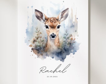 Fawn Wall Art Nursery Decor Custom Baby Name Personalized Newborn Gift Custom Wall Art Gift Idea Newborn Decor Gift for Nursery Baby Print